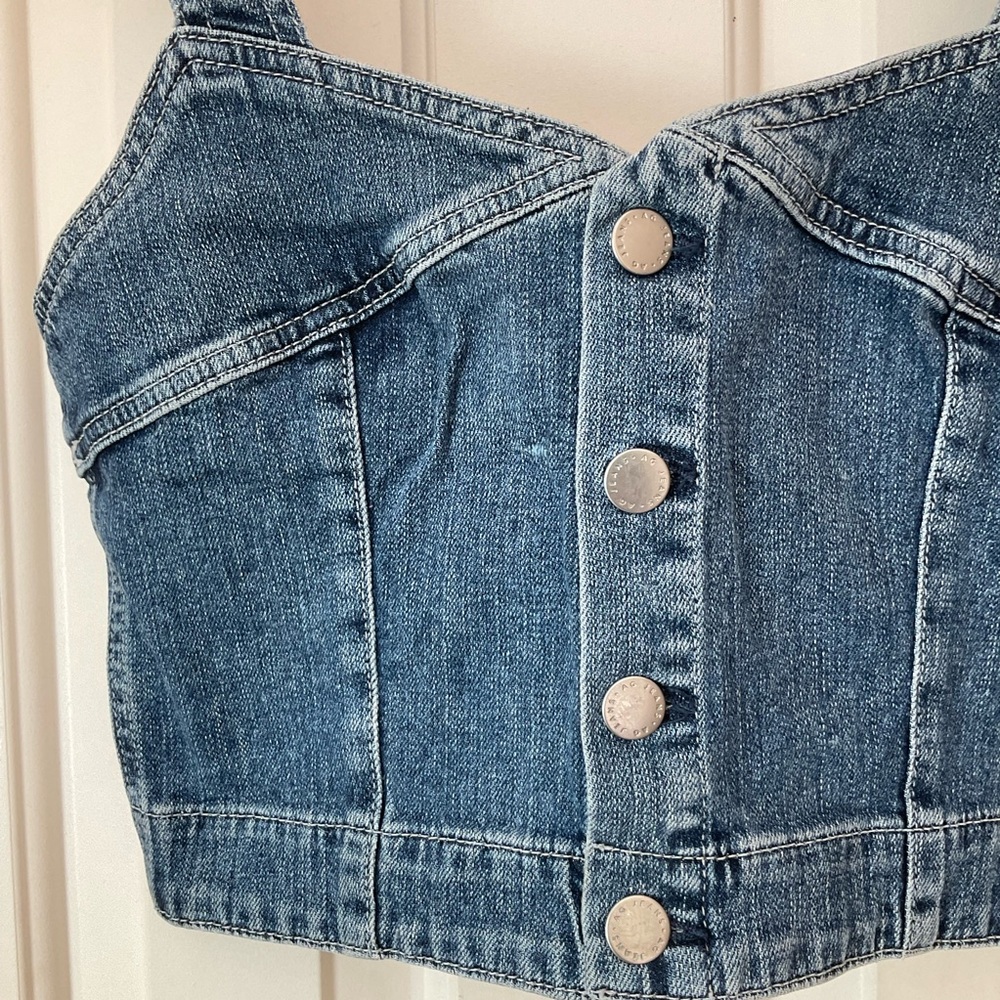 AG Adriano Goldschmied denim cropped front button tank, Sz M - Picture 15 of 16